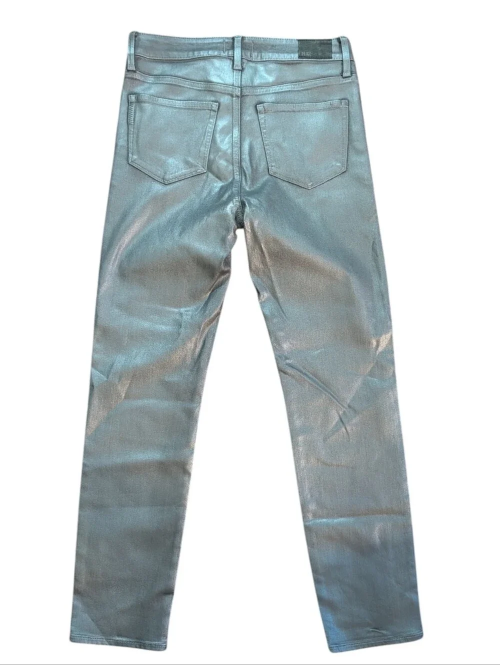 PAIGE Gemma Grey Pearl Luxe Coated Jeans NWT Size 30 Metallic Straight Leg